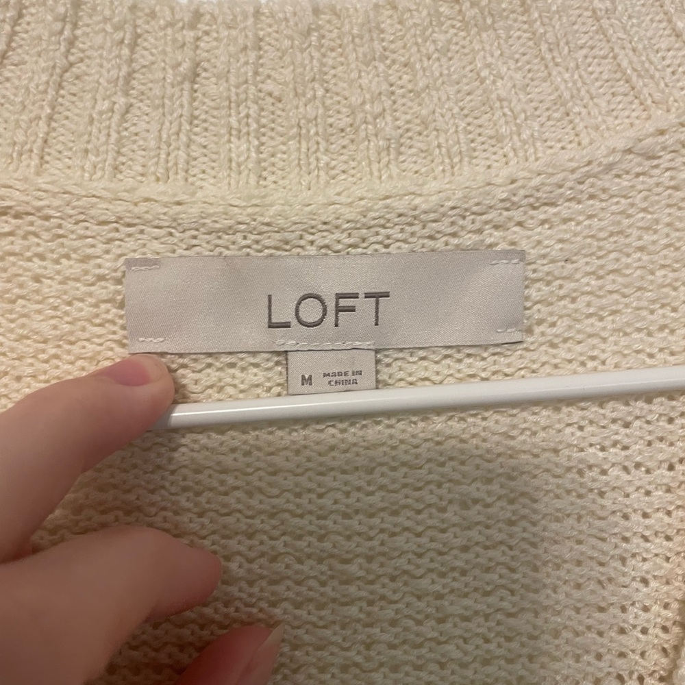 LOFT Cream Button-Up V-Neck Knit Cardigan - Picture 2 of 4